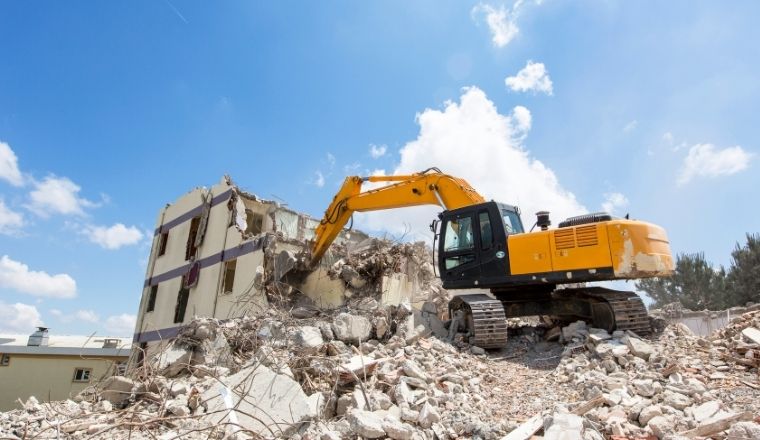 A building being torn down.