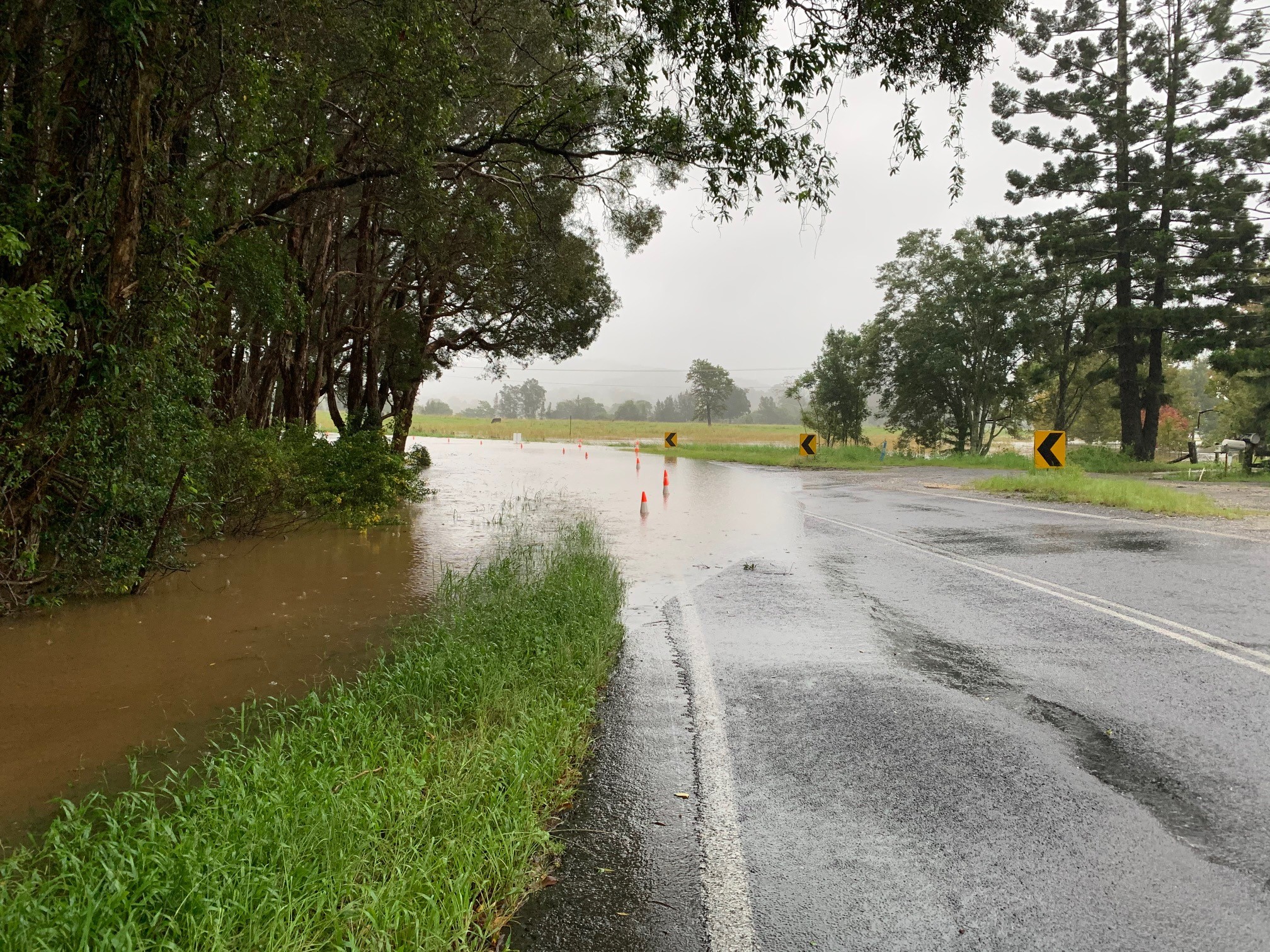 A road covered in flood water