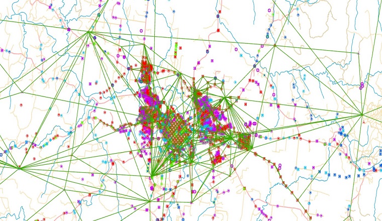 display of networks with colors and dots