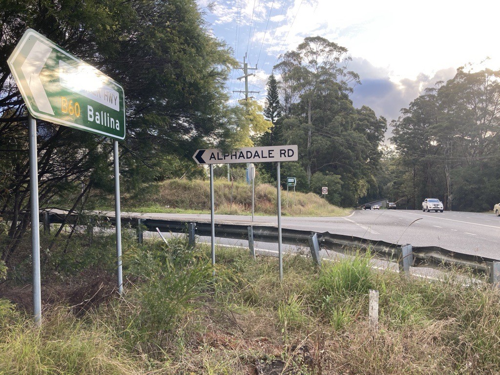 Bruxner highway at the Alphadale road intersection