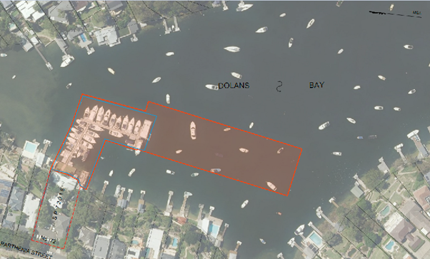 Overhead view of proposed area for Crown land lease