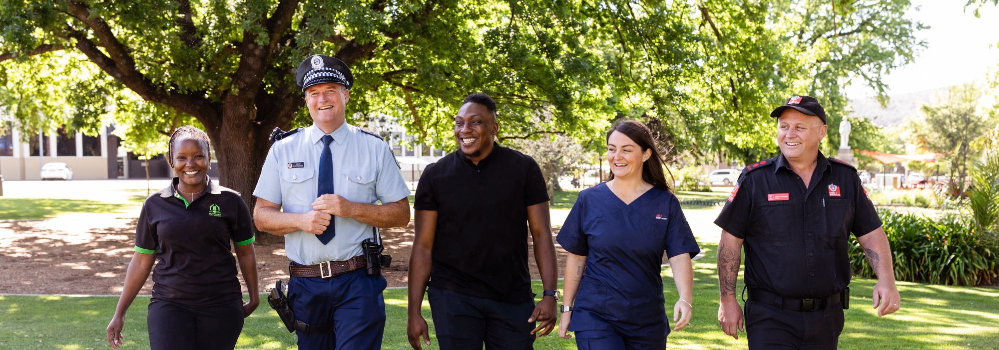 Cropped shot of 5 essential workers together 