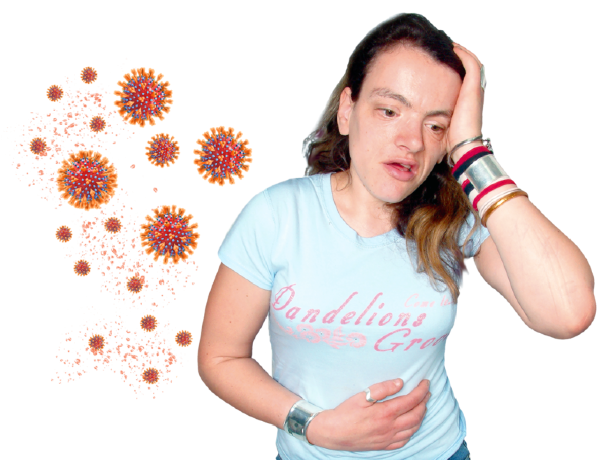 woman in t shirt feels sick with virus indicated