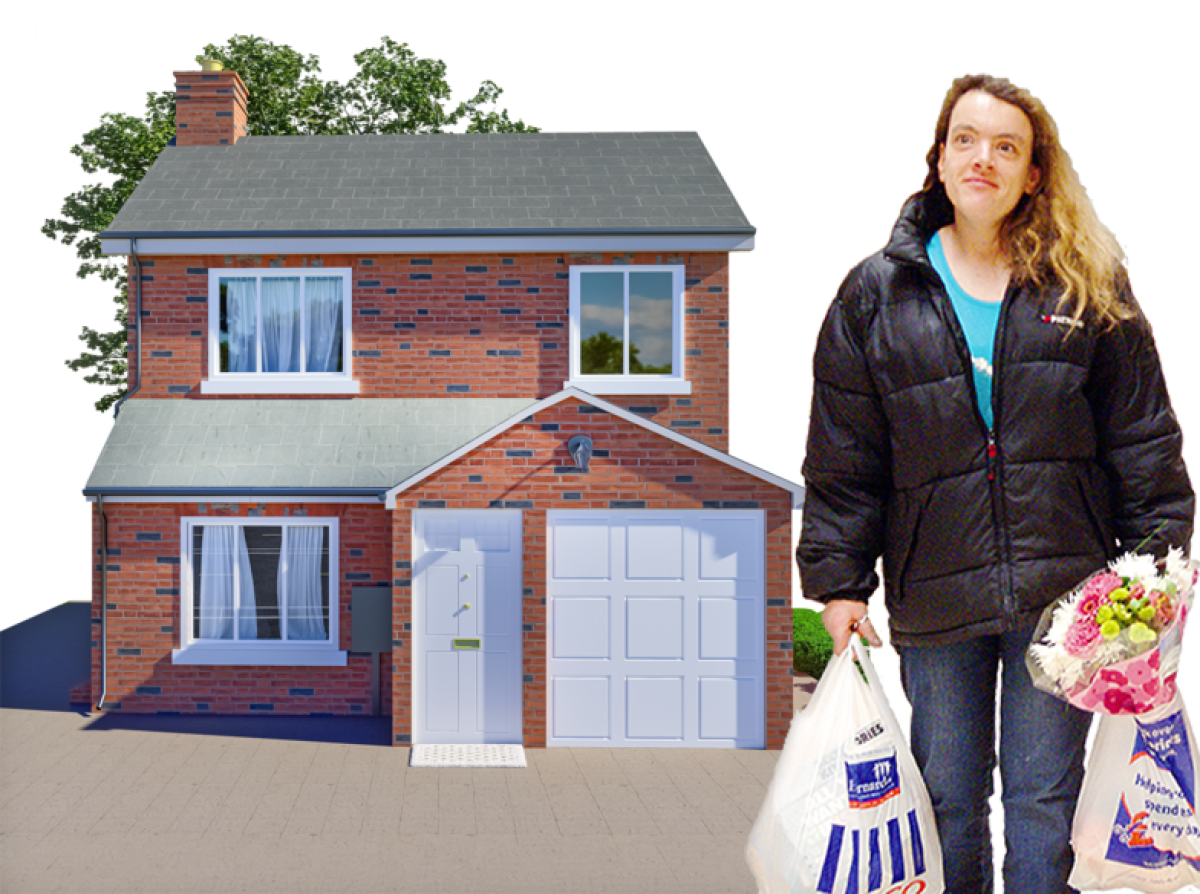 woman returning home with shopping bags