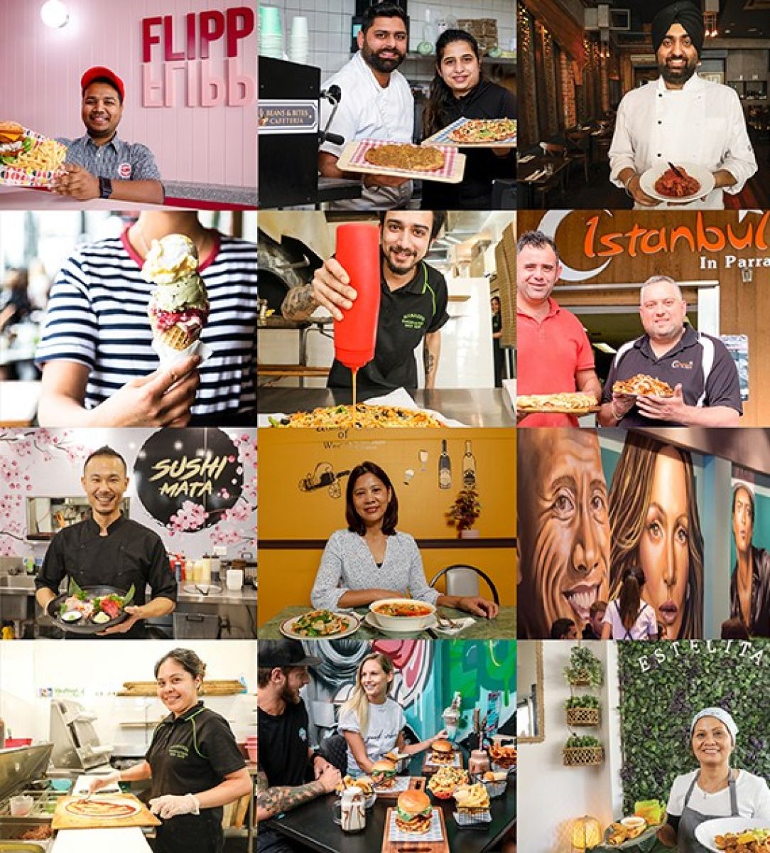 A compilation of individuals and diverse culinary experiences at Parramatta's Church Street dining and entertainment precinct.