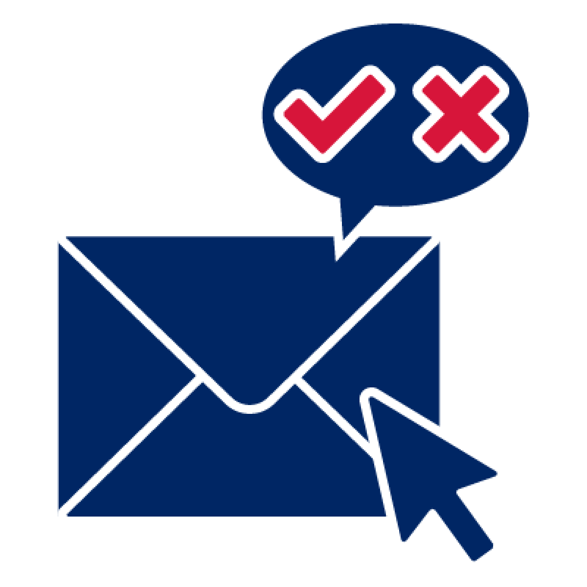 Mail icon with yes or no symbols