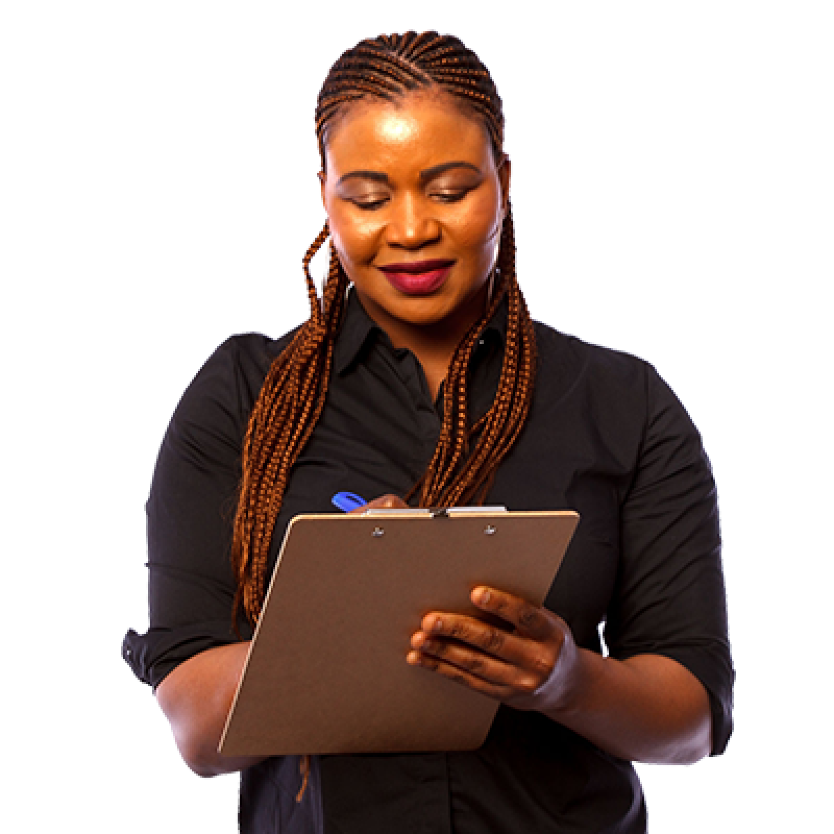 A DCJ worker with a clipboard.