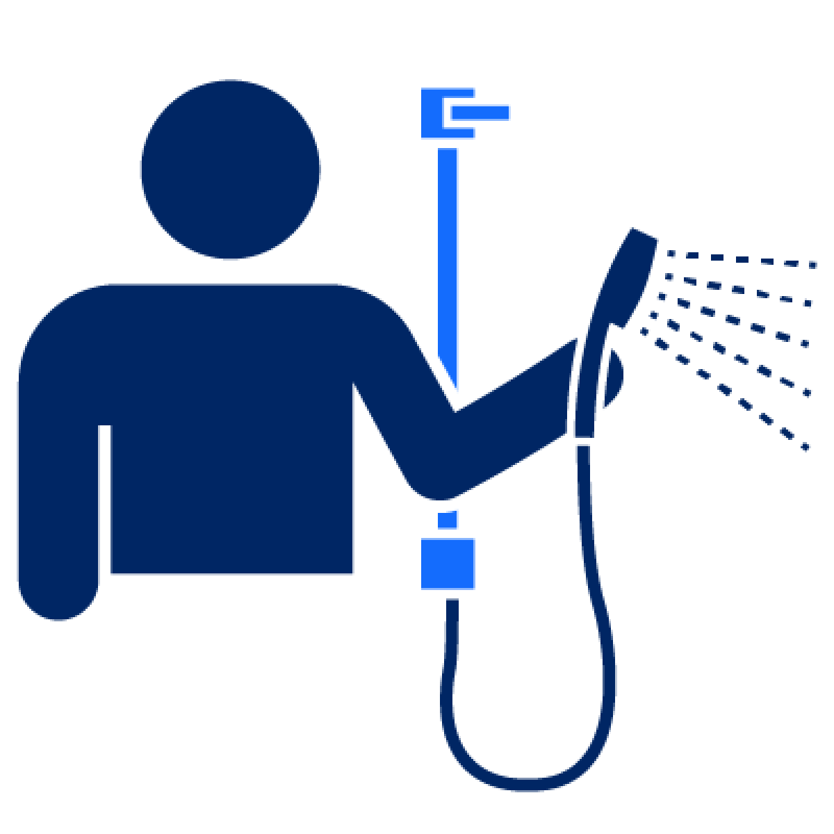 A person holding a handheld shower head.