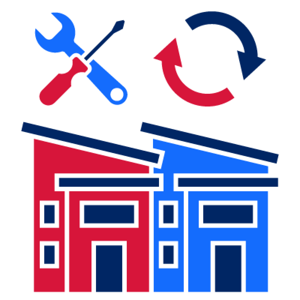 Two houses with symbols for repairs or changes