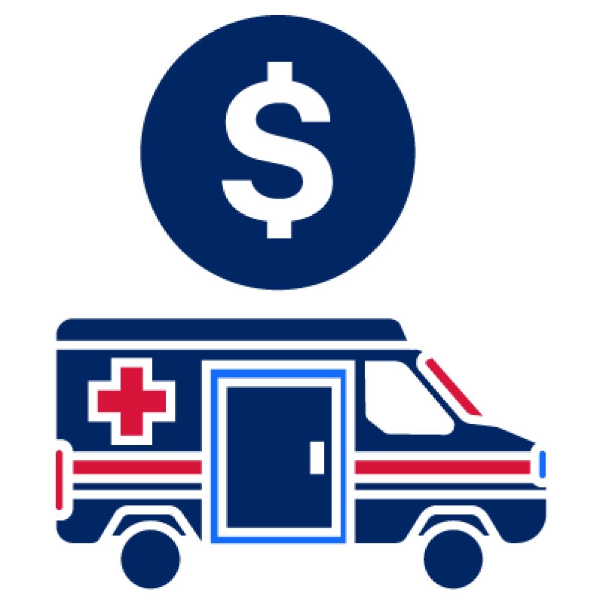 An icon of an ambulance with a dollar sign above it.