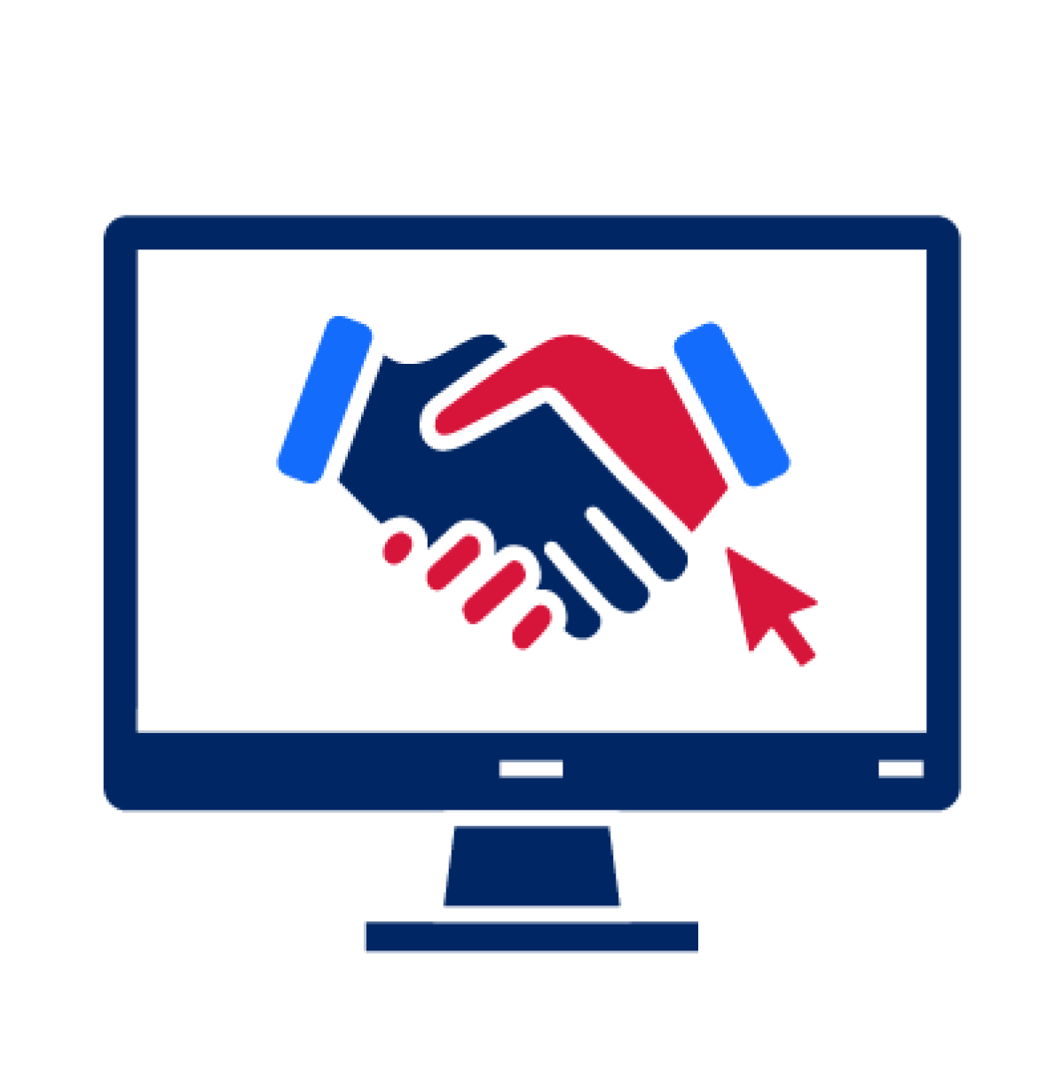 Shaking hands on a computer to indicate that you can find information about agreements online.