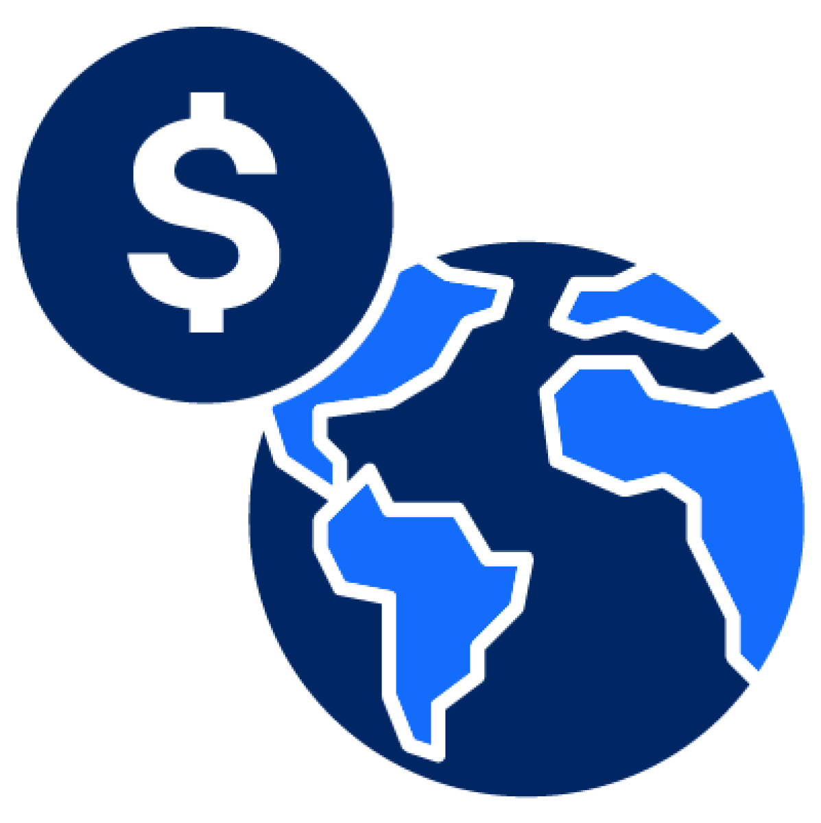 An icon of a globe with a dollar sign above it.