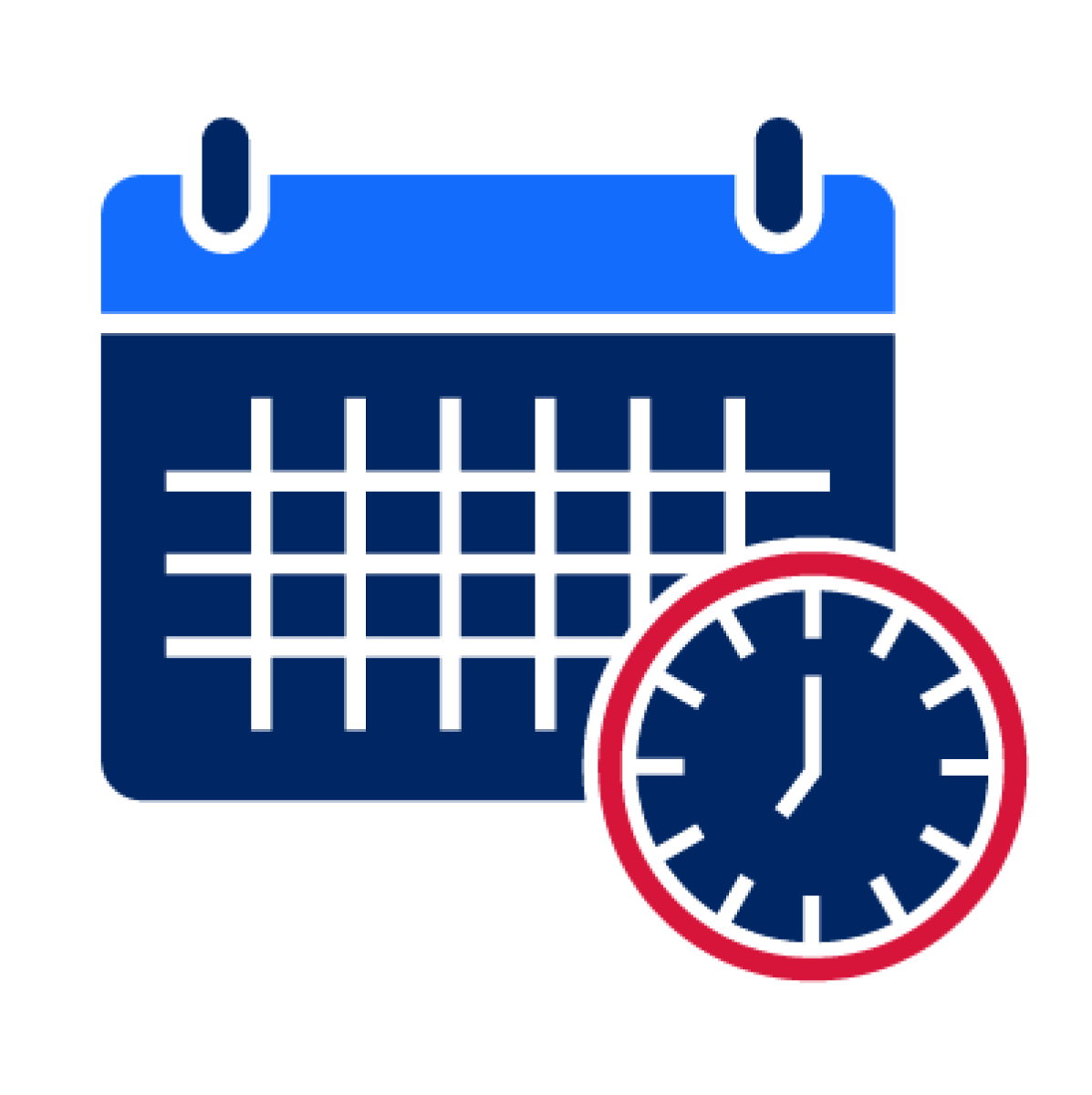 A calendar and clock to indicate that opening times are Monday to Friday, 7am to 7pm.