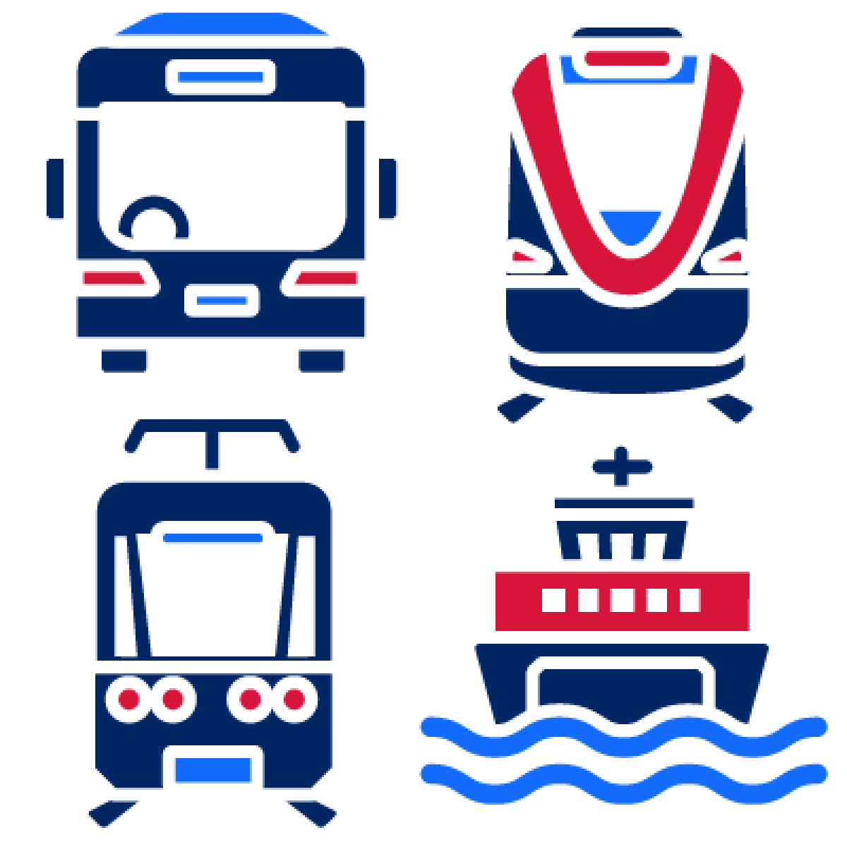 Bus light rail train ferry