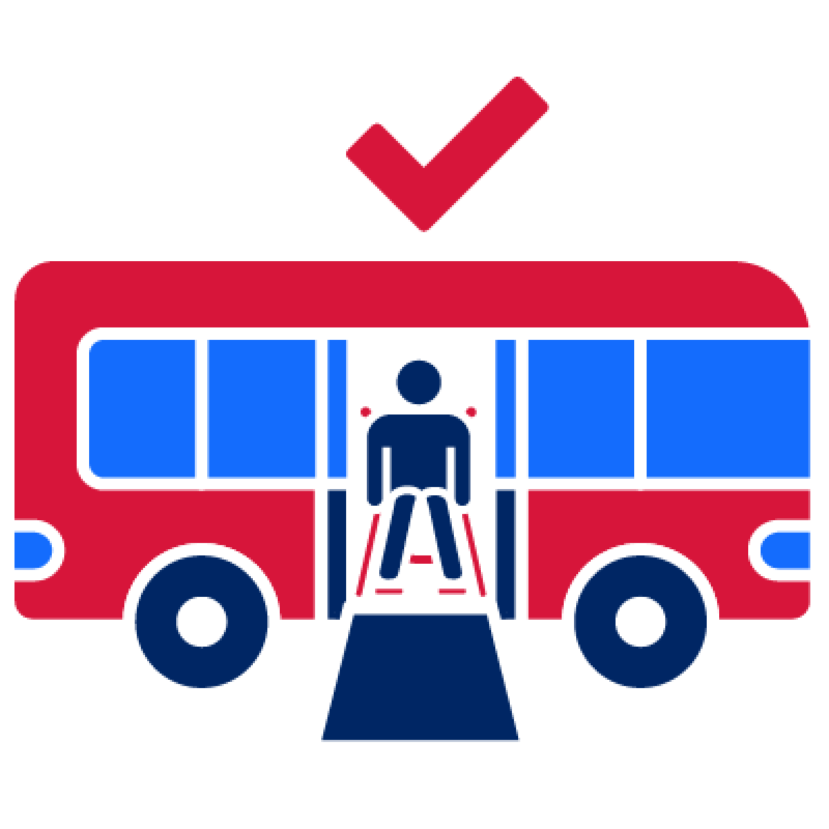 An icon of a person checking if their mobility aid fits on bus