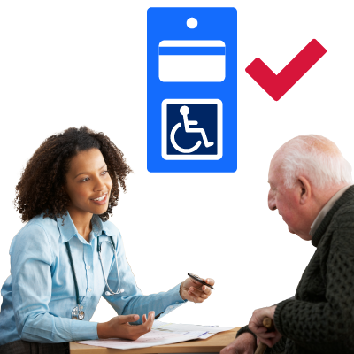 A doctor letting a patient know they can have a disability permit.