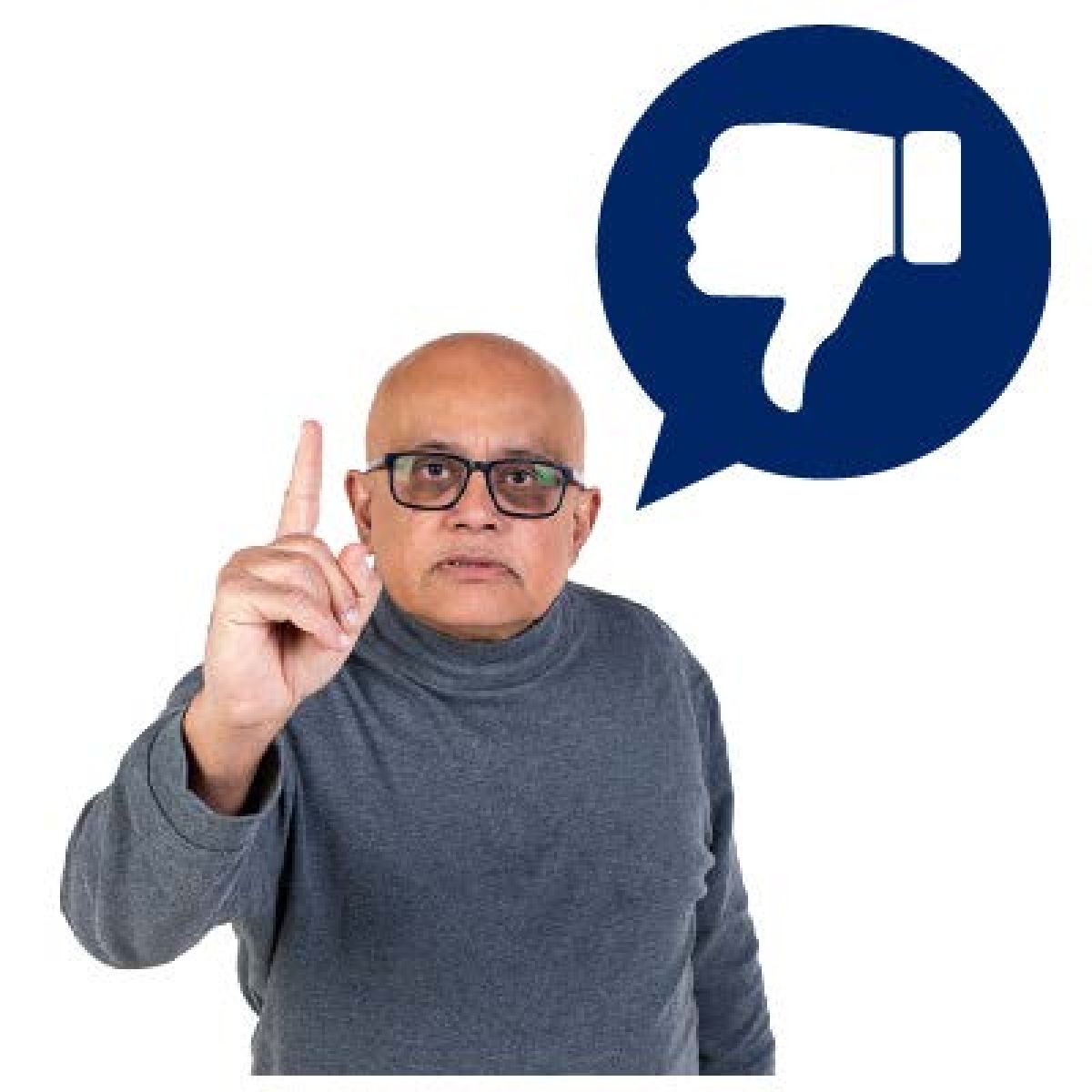 Pictogram photograph combo employer complaining with thumbs down in speech bubble