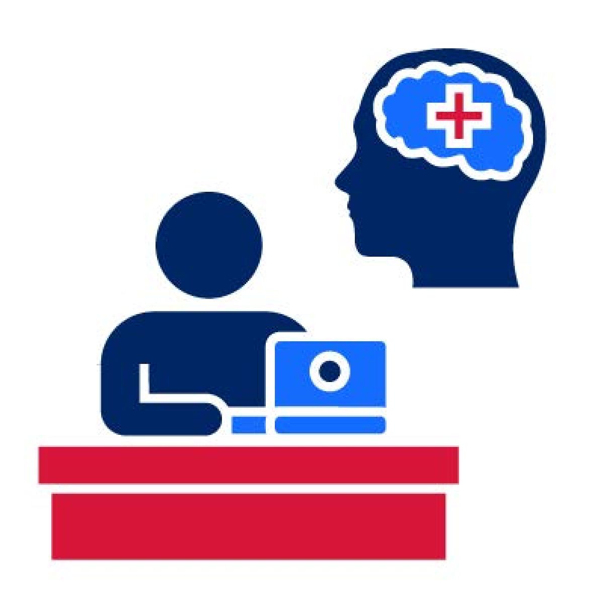 Pictogram man's brain health support human on laptop