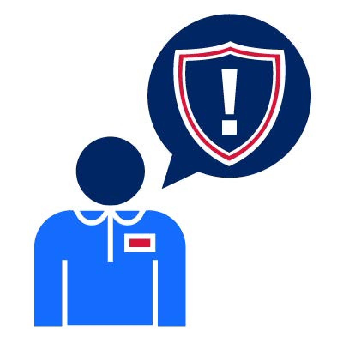 Pictogram warning sign and employer with report speech bubble