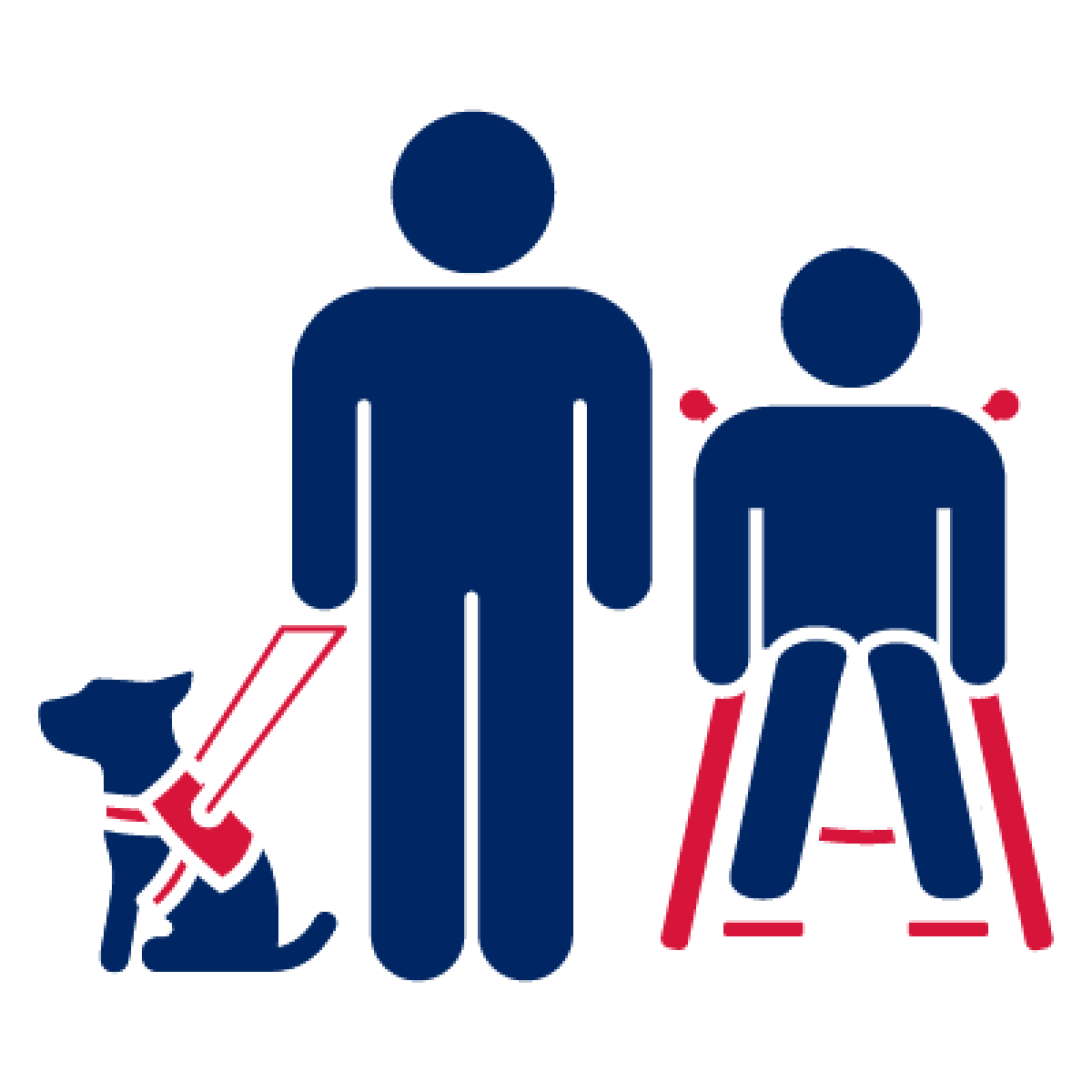 A person with their guide dog and another person in a wheelchair.