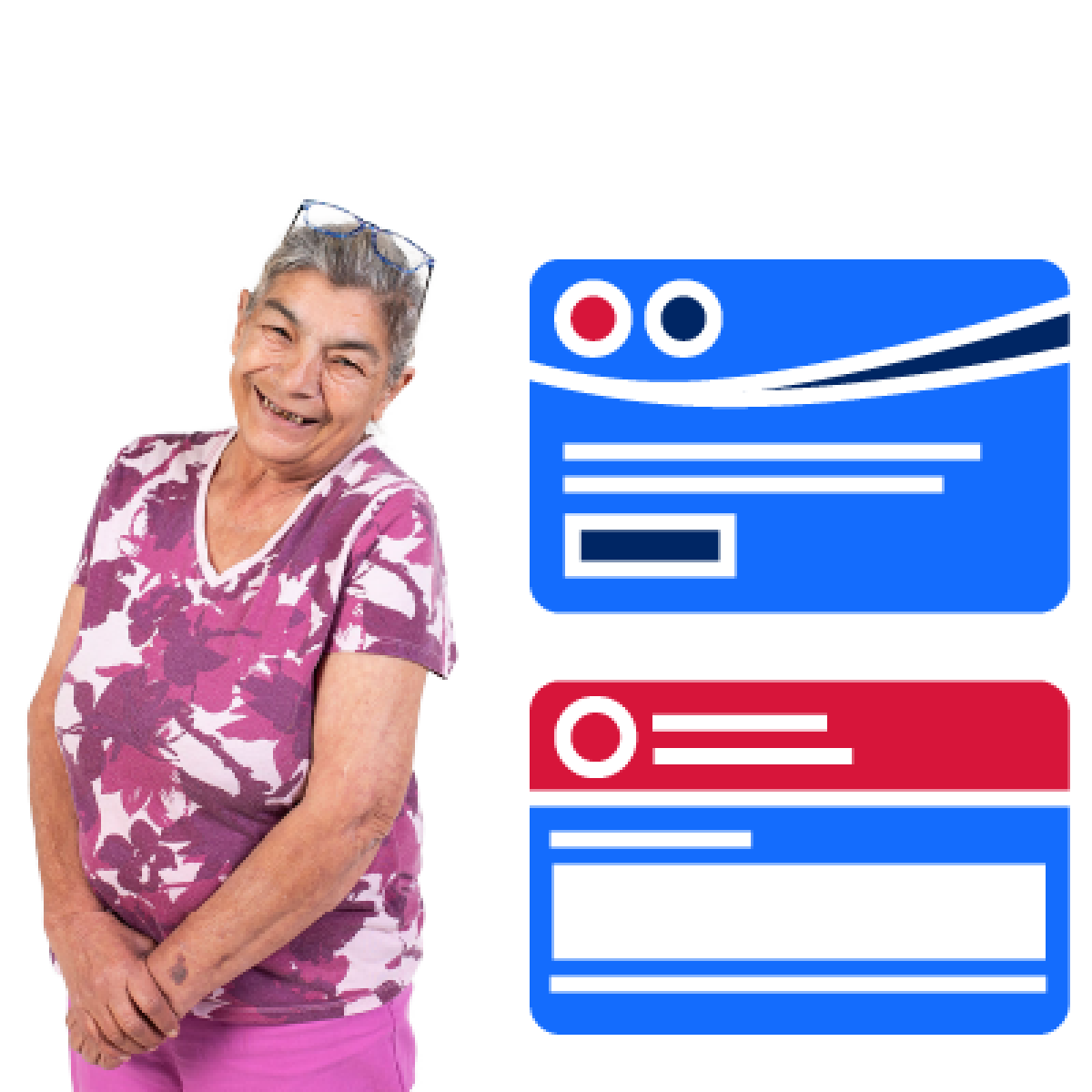 An older woman with concession cards