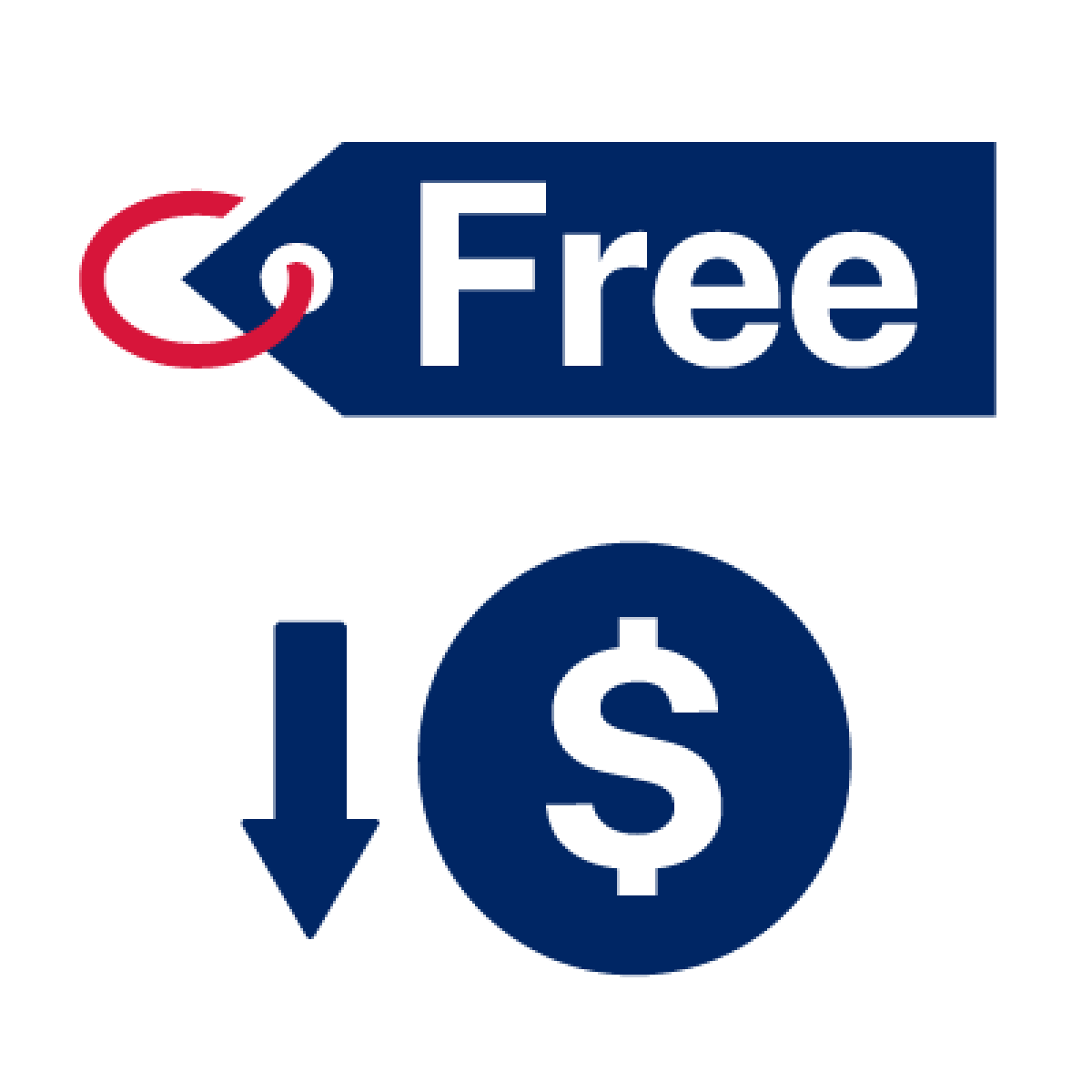 A 'free' symbol and a 'money down' symbol