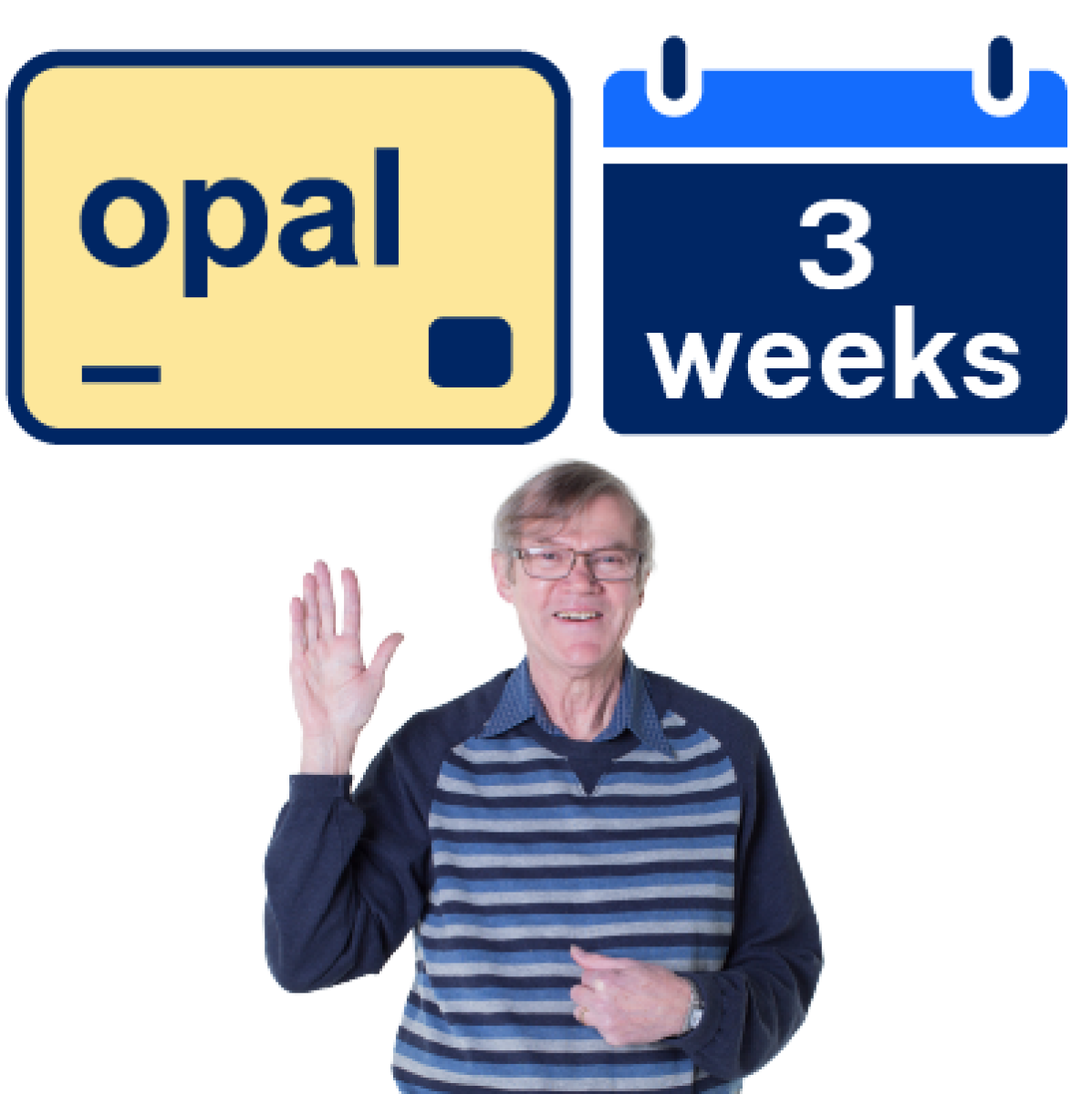 An older person with an Opal gold card and a calendar which says '3 weeks'