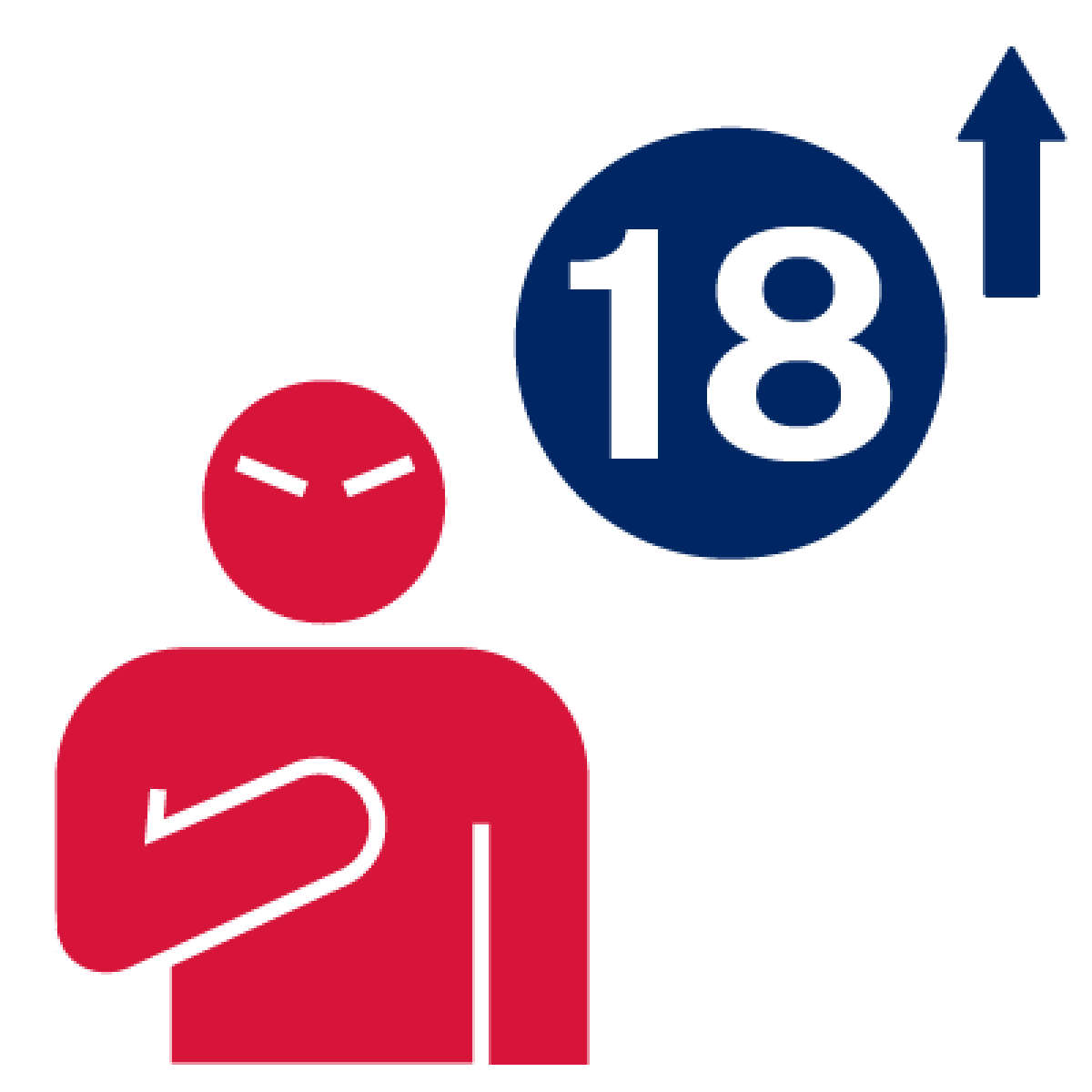 A person looking angry and pointing to themself with '18 up' symbol.