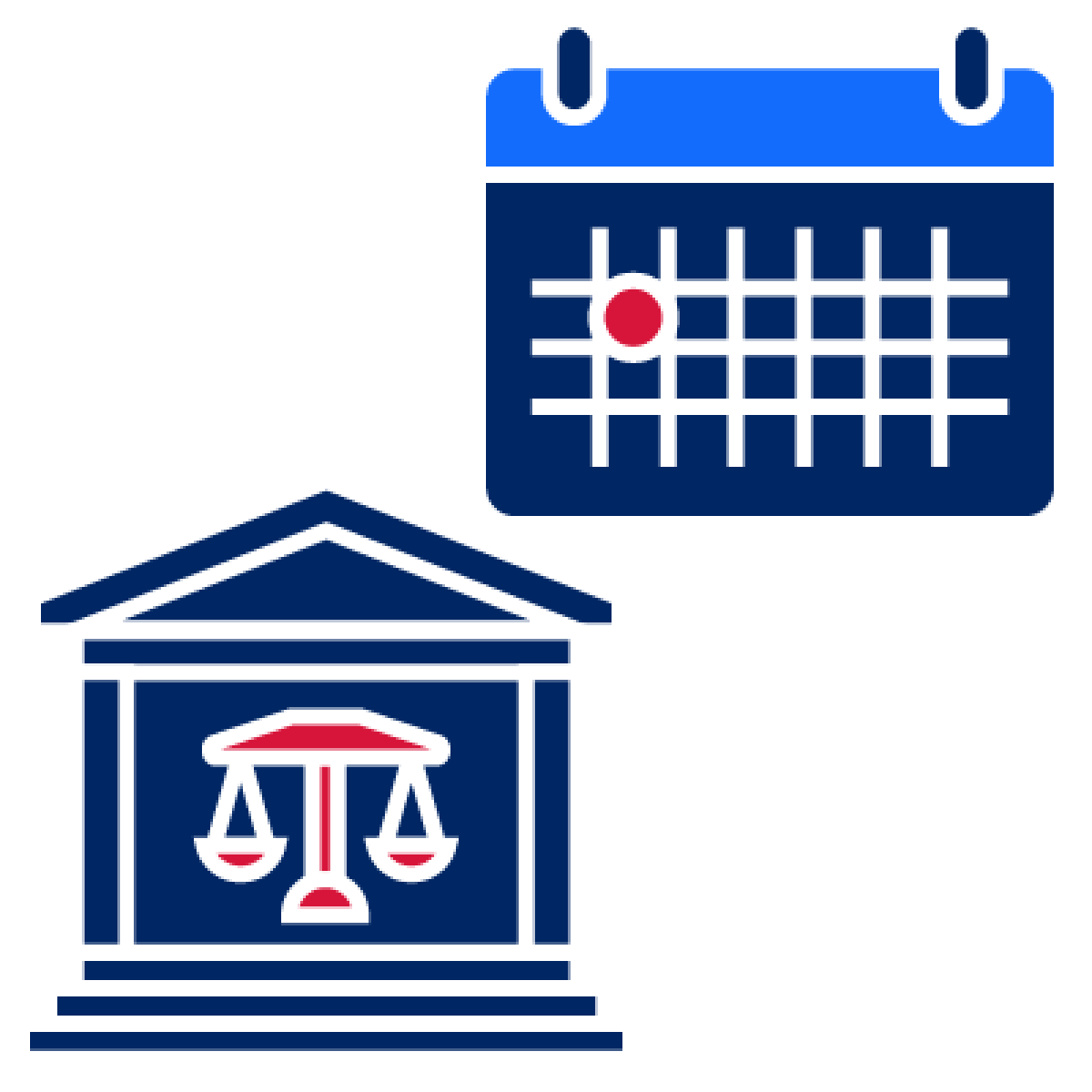 A court icon and a calendar with a date circled.