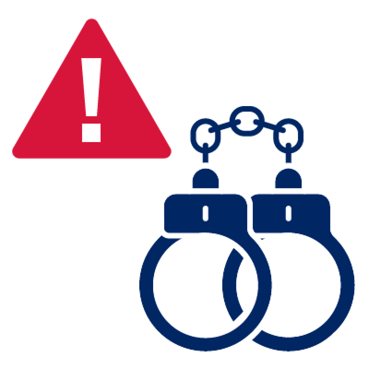 A pair of handcuffs and a problem icon.