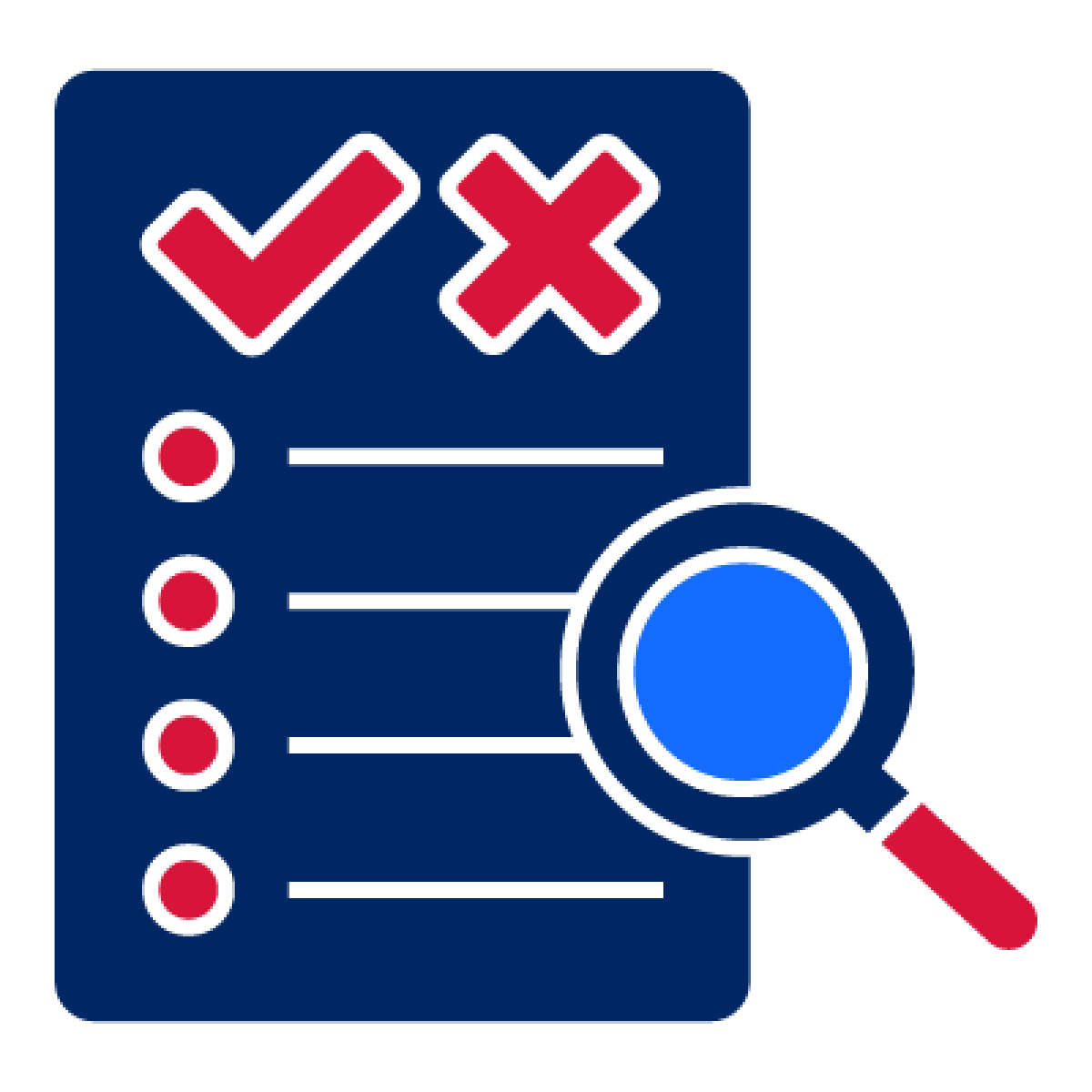 A decision document with a magnifying glass focusing on it.