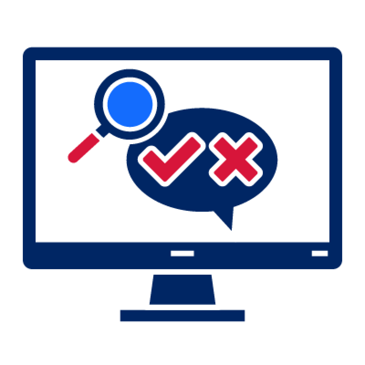 A decision icon with a magnifying glass focusing on it on a computer screen.