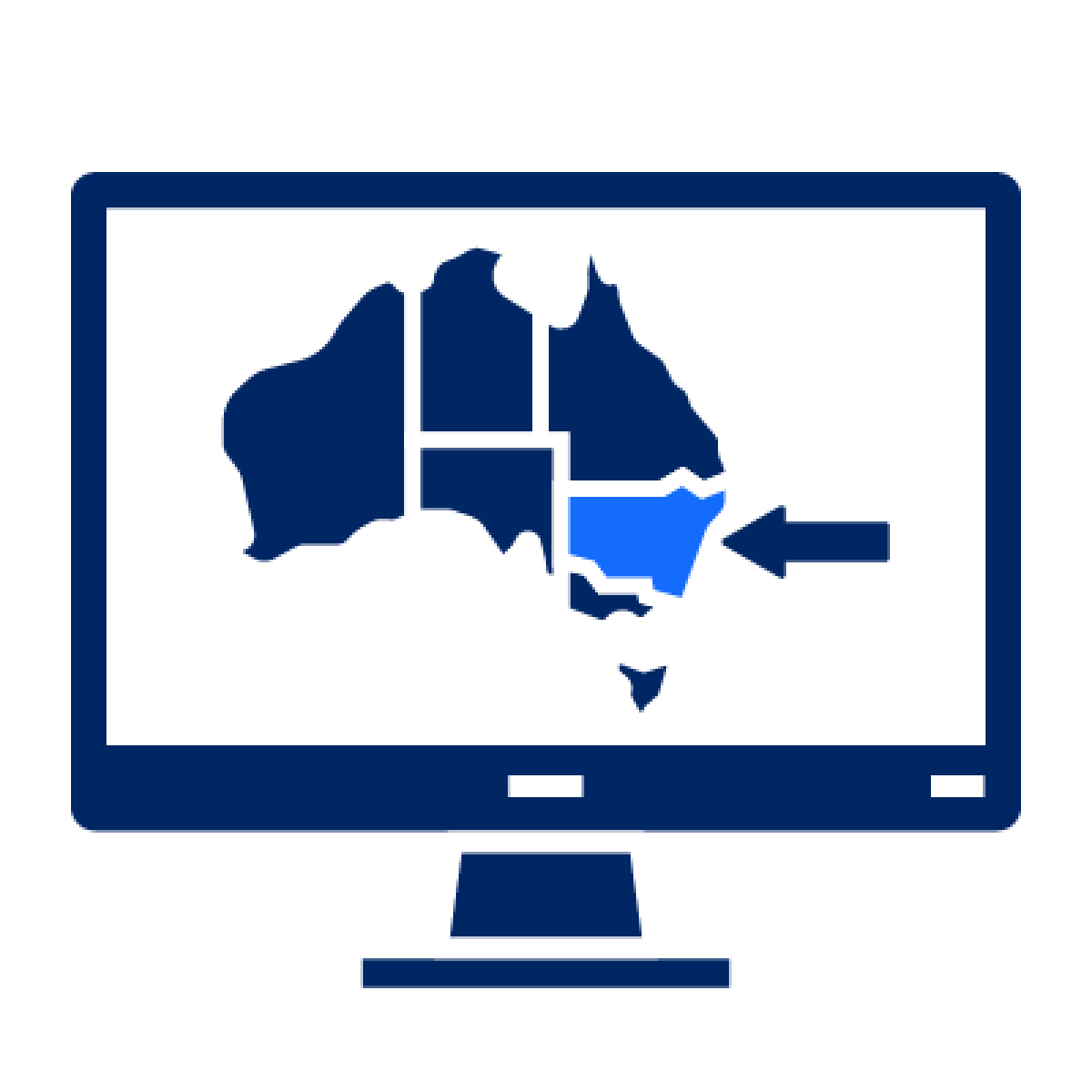 Map of Australia with an arrow pointing to the NSW state on a computer screen