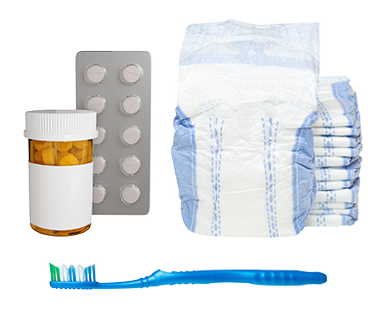 Medicine, nappies and a toothbrush