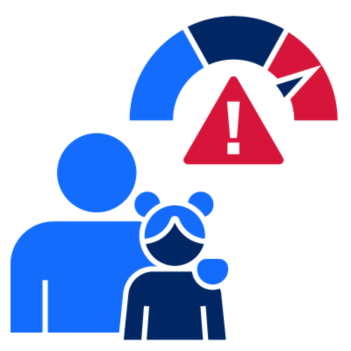 A parent with their child and a risk icon.