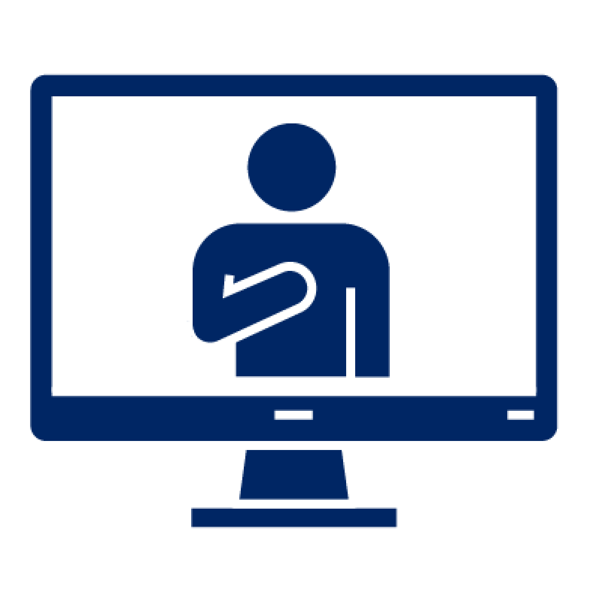 A person pointing to themself on a computer screen.