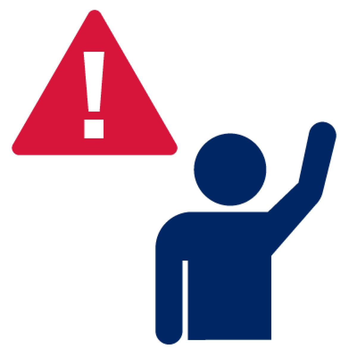 A person raising their hand and a problem icon.