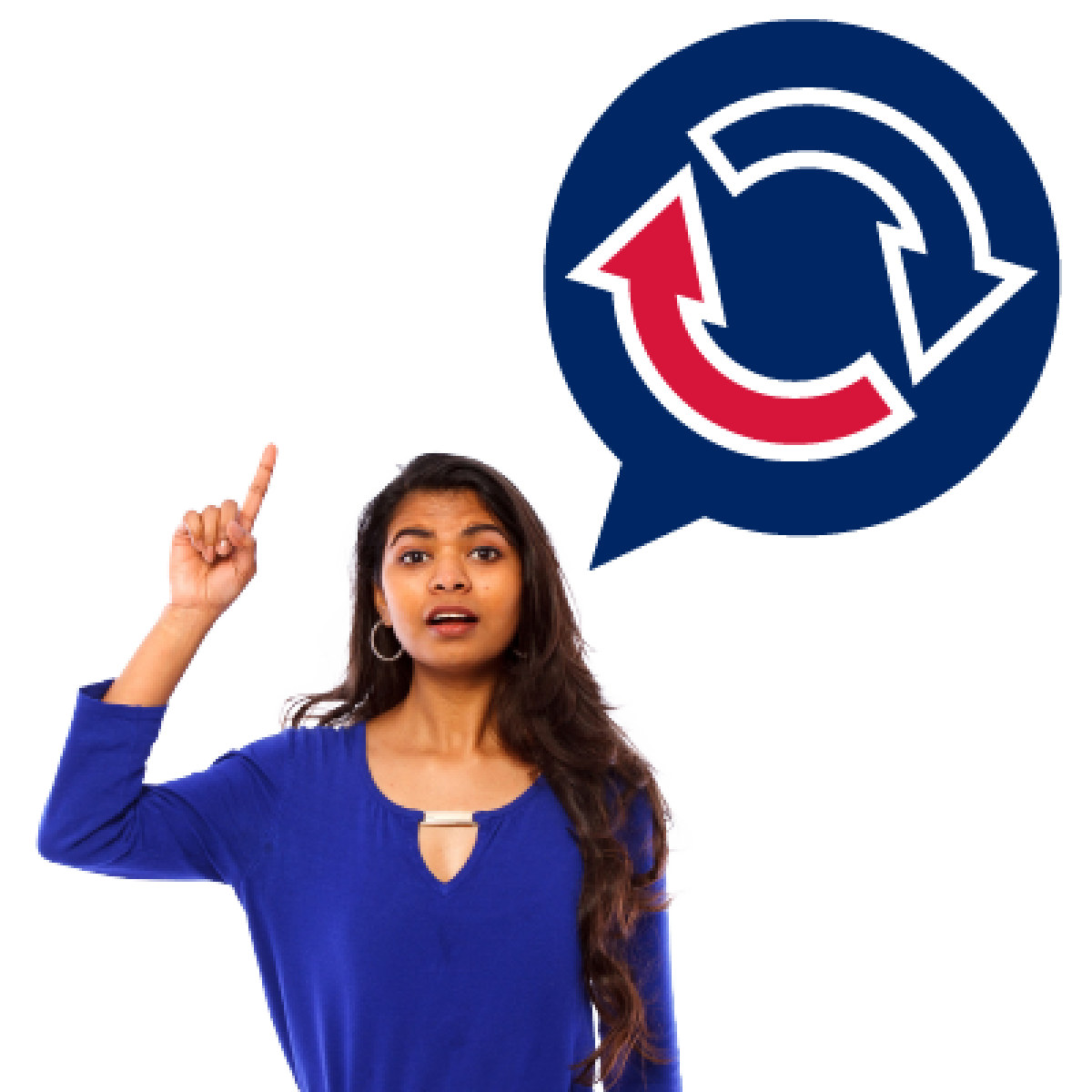 A person raising their hand. There is a speech bubble above them with a change icon on it.