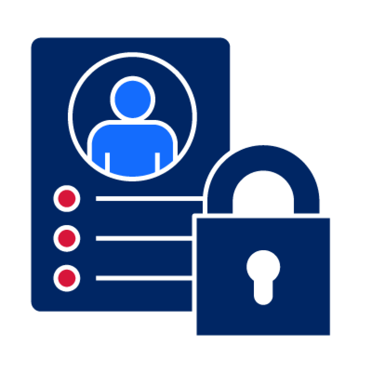 A personal information document and a padlock icon.