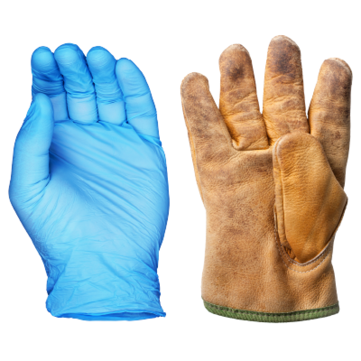 A plastic glove and a gardening glove