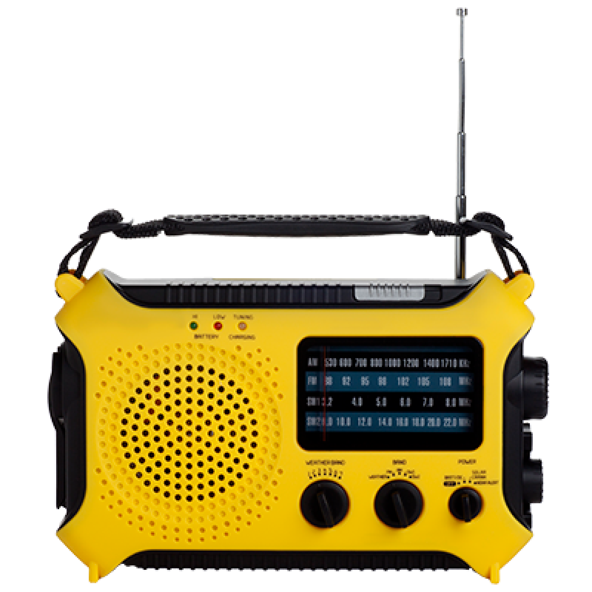 A portable battery operated radio