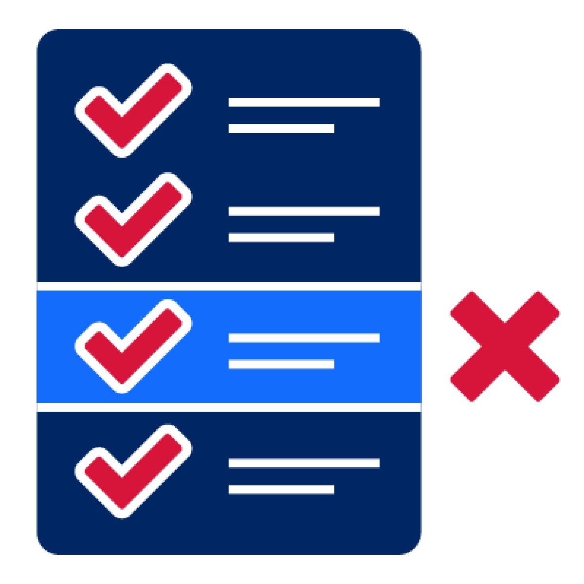 A rules document. 1 of the rules is highlighted and has a cross next to it.