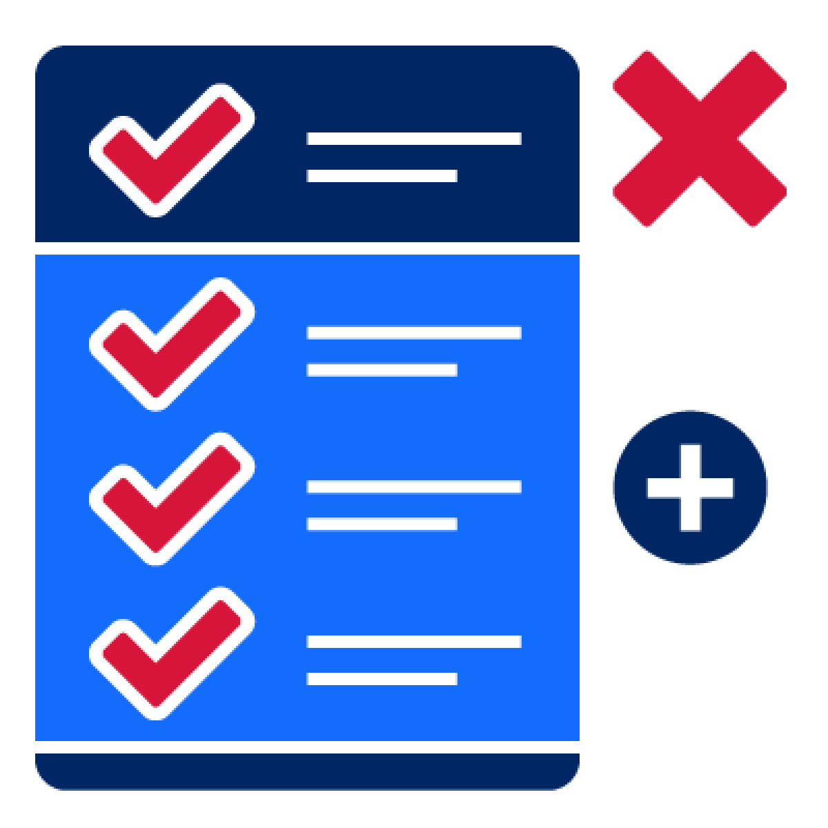 A rules document with a cross. 3 of the rules are highlighted and have a plus icon next to them.