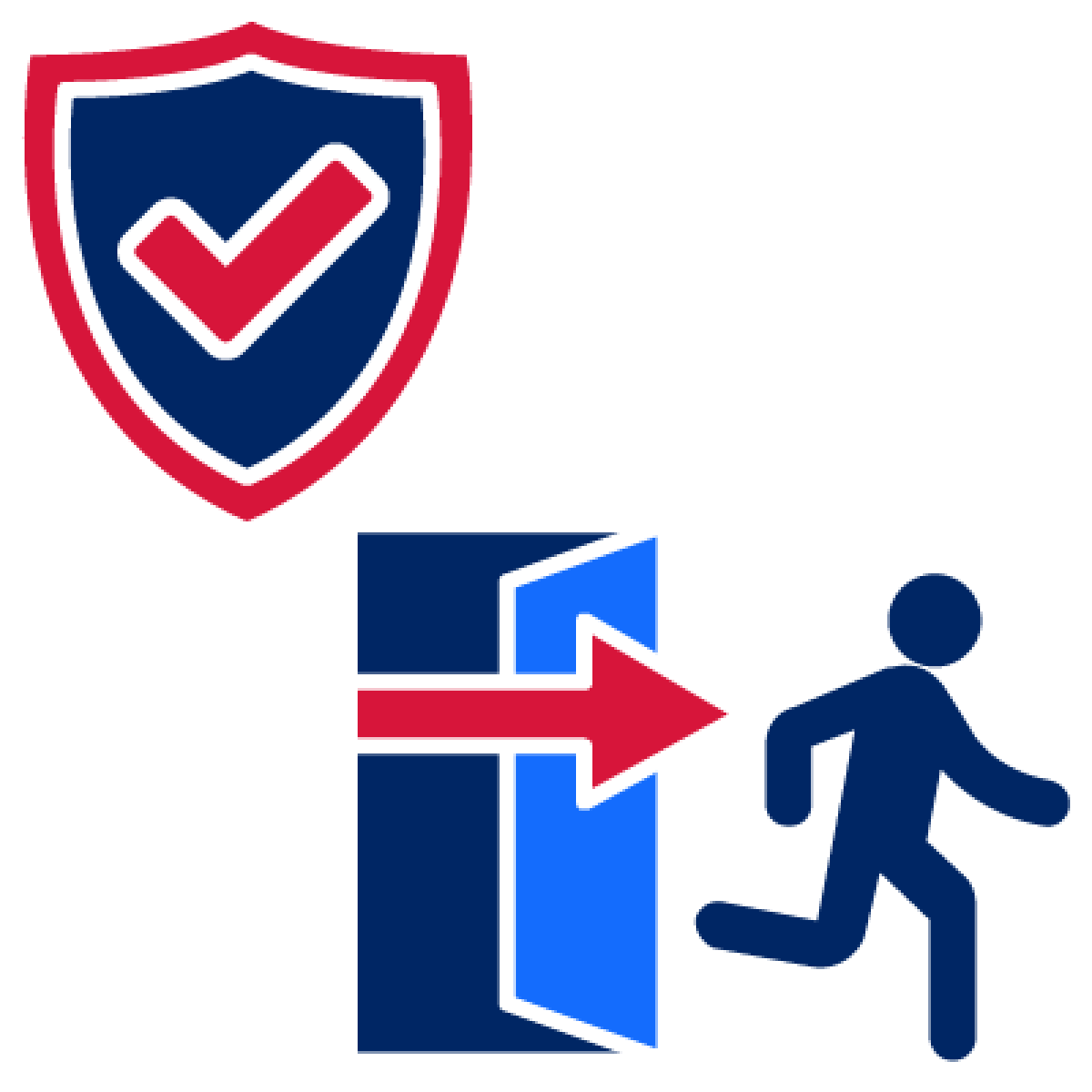 A safety symbol above a person running through doorway