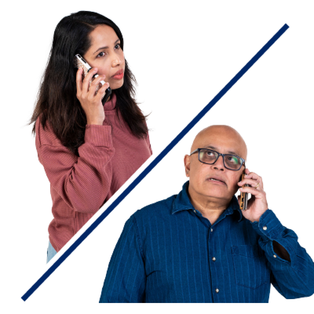 Two people talking talking to each other over the phone