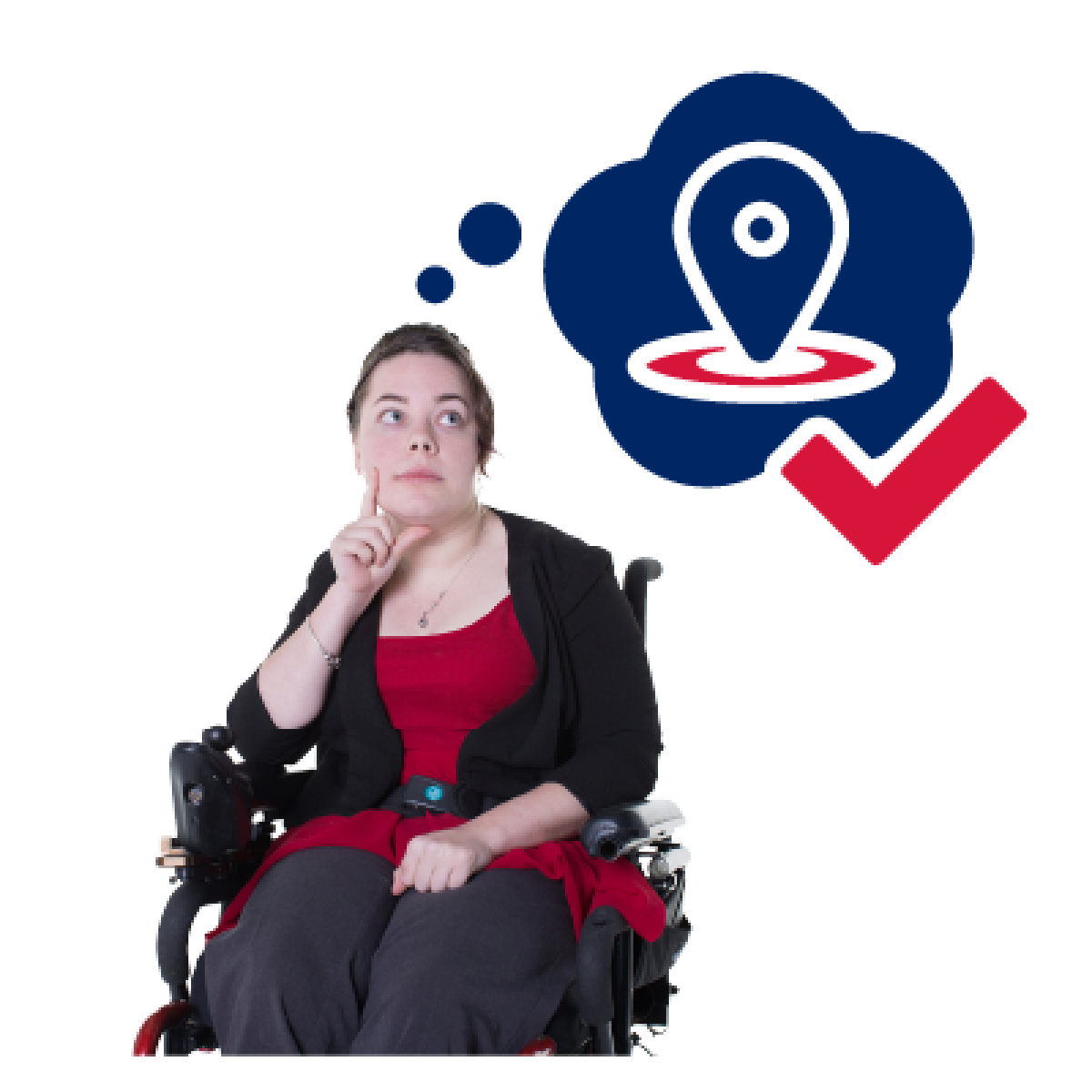 A woman in a wheelchair thinking about safe location to go to