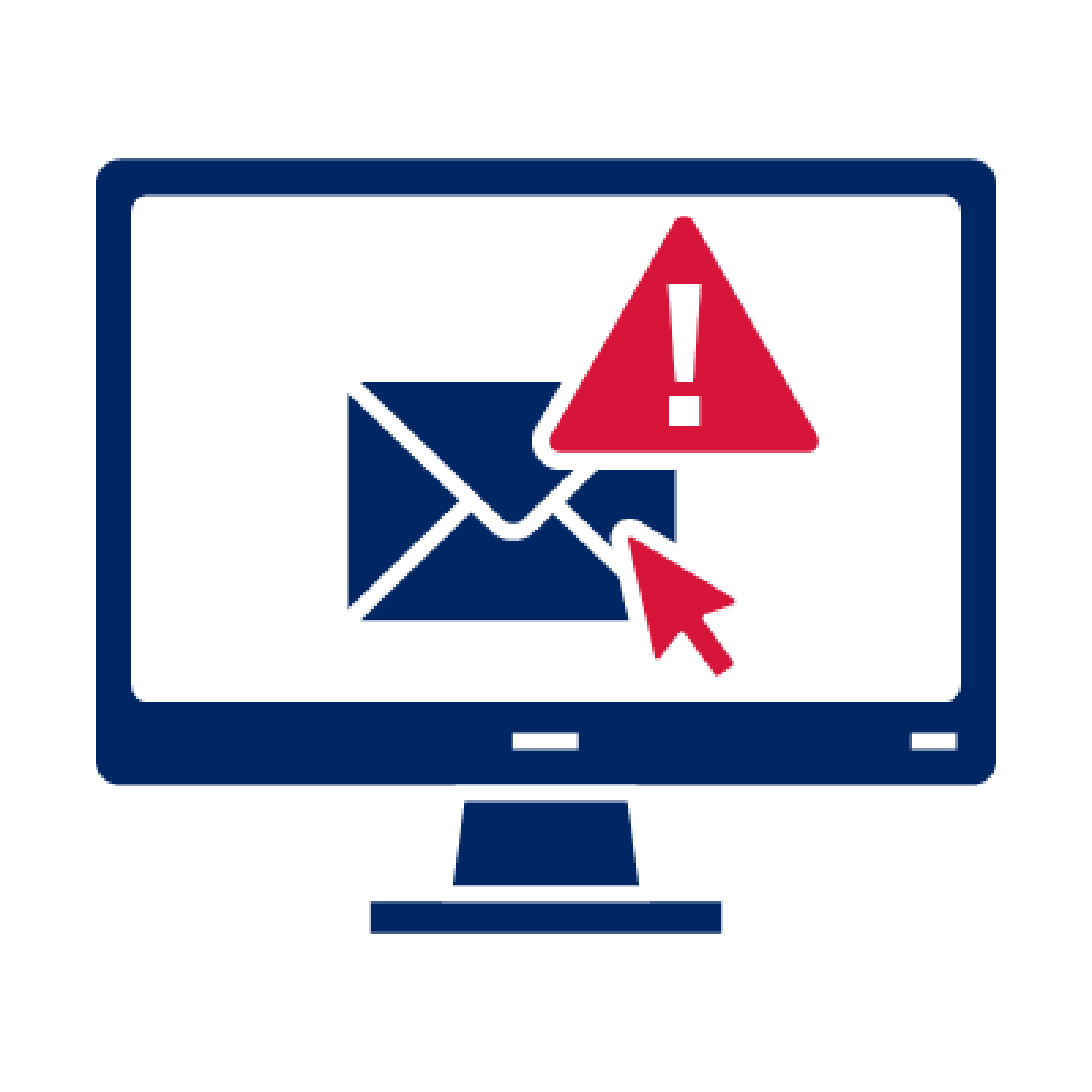 An email icon and problem icon on a computer screen.