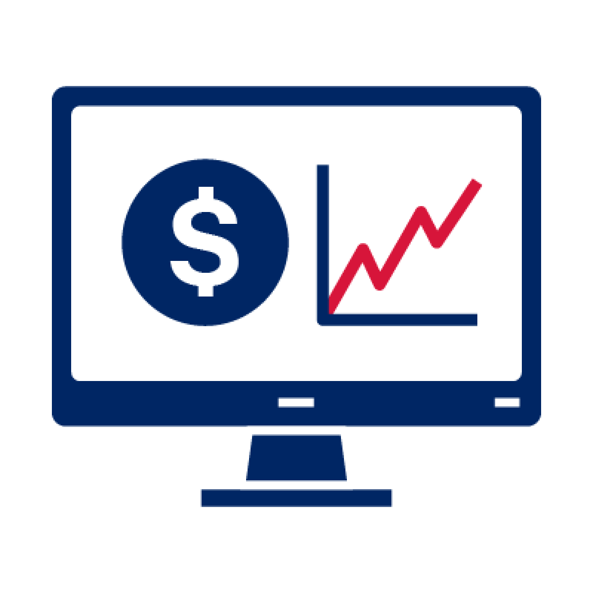 A money icon and a graph on a computer screen.