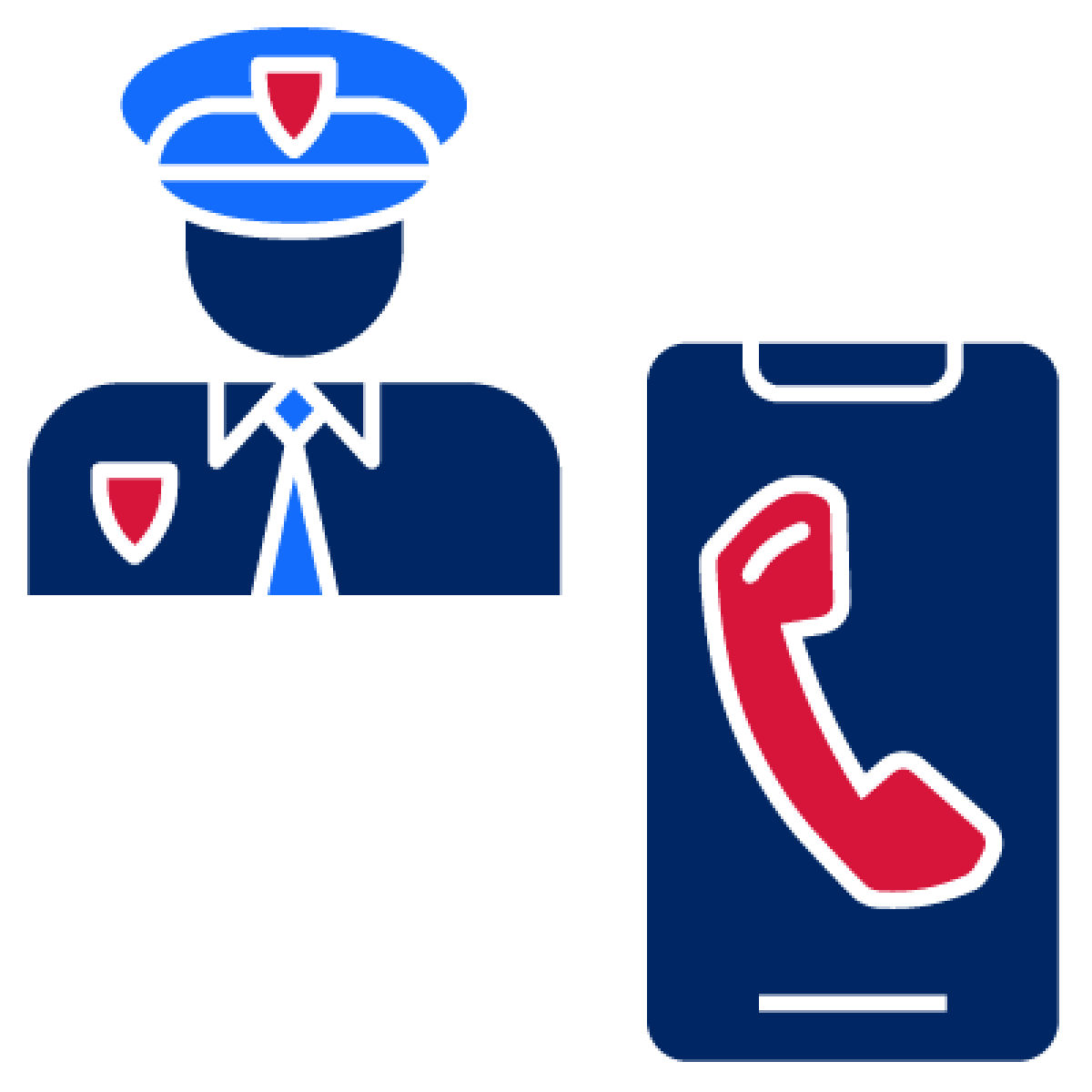 A police officer and a phone icon.