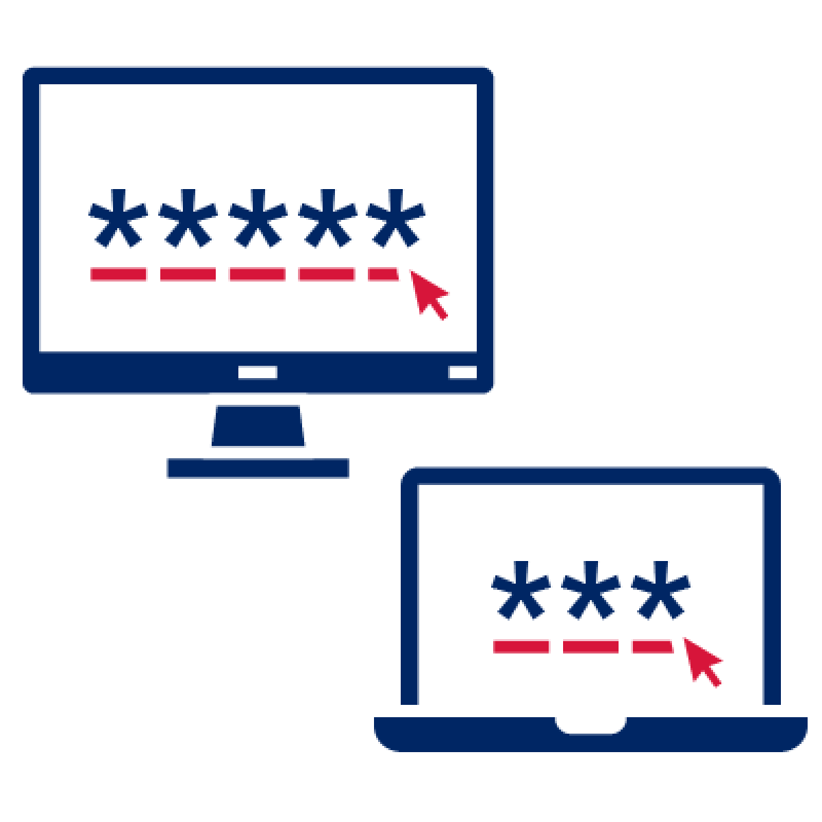 A private password on a laptop screen and a desktop screen.